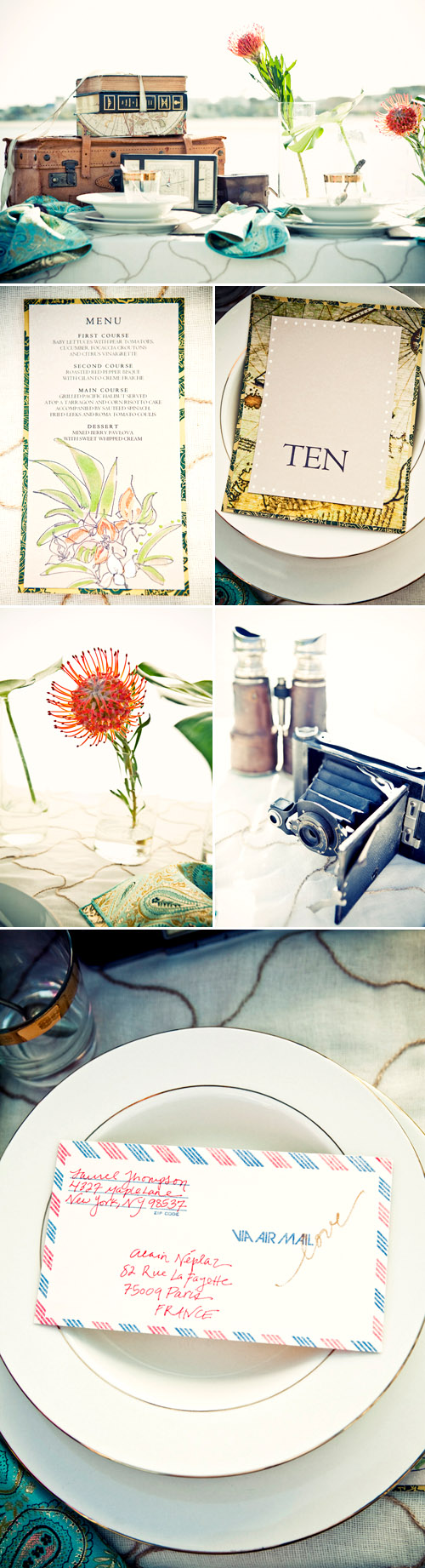 World traveler themed wedding table top design from Good Life Events, images by Llane Weddings