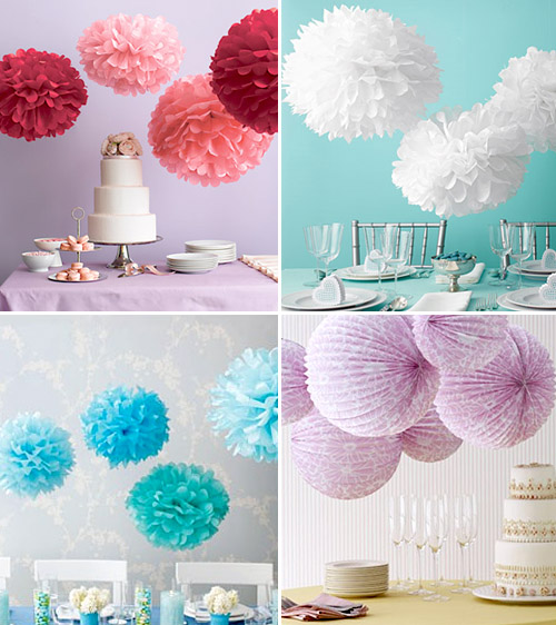 diy tissue paper wedding pom-pom decor ideas from goodthingsweddingfavors.com