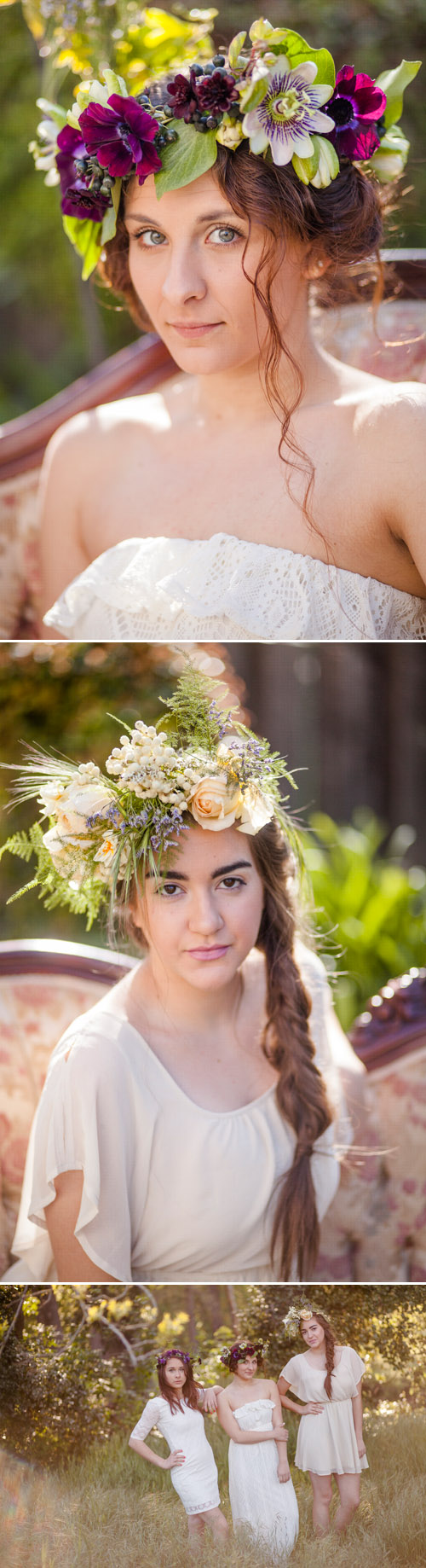 Floral head wreaths by Twigss Floral Studio - Photos by Danielle Capito Photography via Junebug Weddings