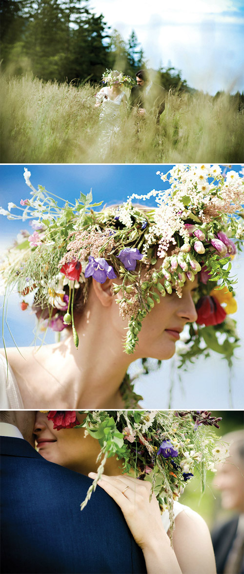 Flower crown of summer wildflowers - Photos by Michele Waite Photography via Junebug Weddings