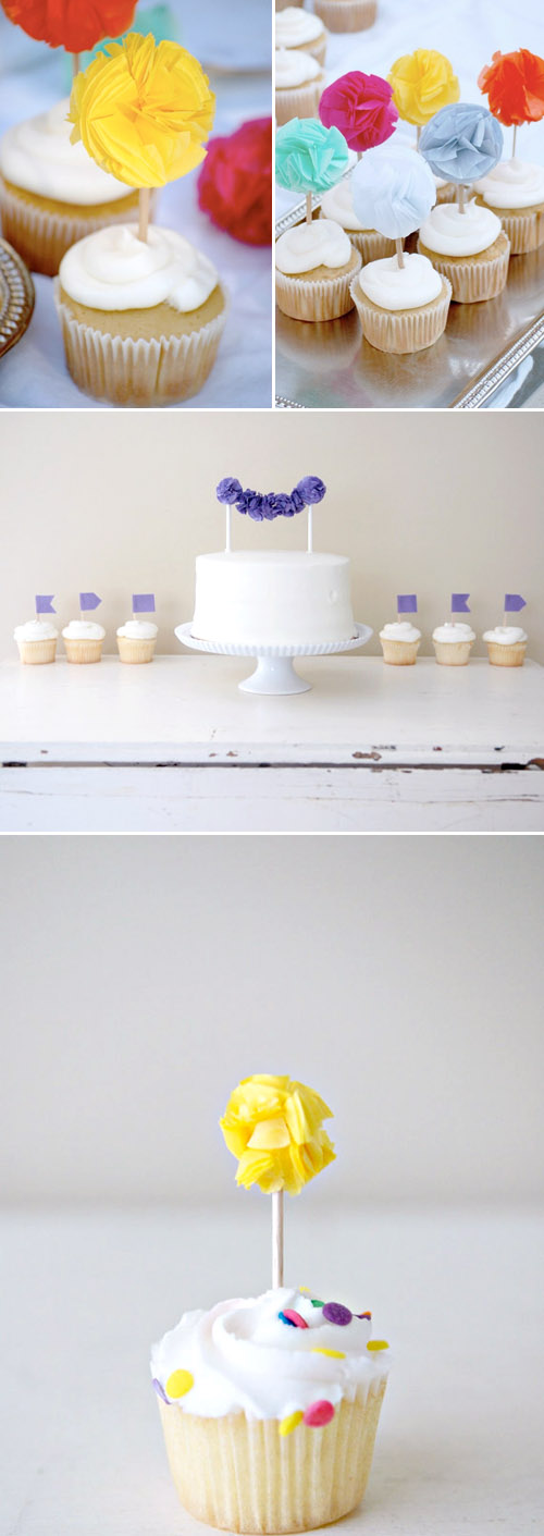 paper pom pom wedding decor and wedding cake toppers from Potter and Butler on Etsy.com