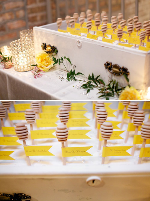 Honey Bee Wedding Decor by Greatest Expectations, photos by Simply Jessie Photography | Junebug Weddings