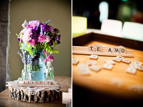 Scrabble Wedding Decor by Holly-Kate & Co., photos by Laurel McConnell Photography | Junebug Weddings