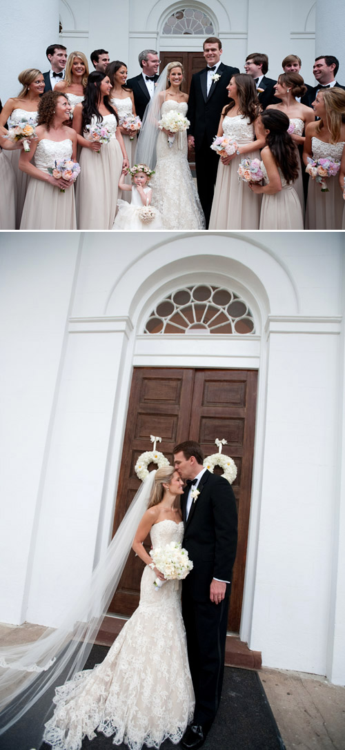 Romantic portraits of happy newlyweds at First Baptist church in Charleston, South Carolina, photography by Leigh Webber