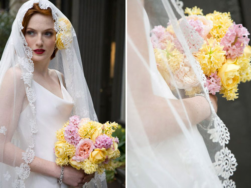 Hyacinth Bridal Bouquet, flowers by Bella Rugosa, photo by Cheri Pearl Photography for Junebug Weddings Vintage Fashion Report