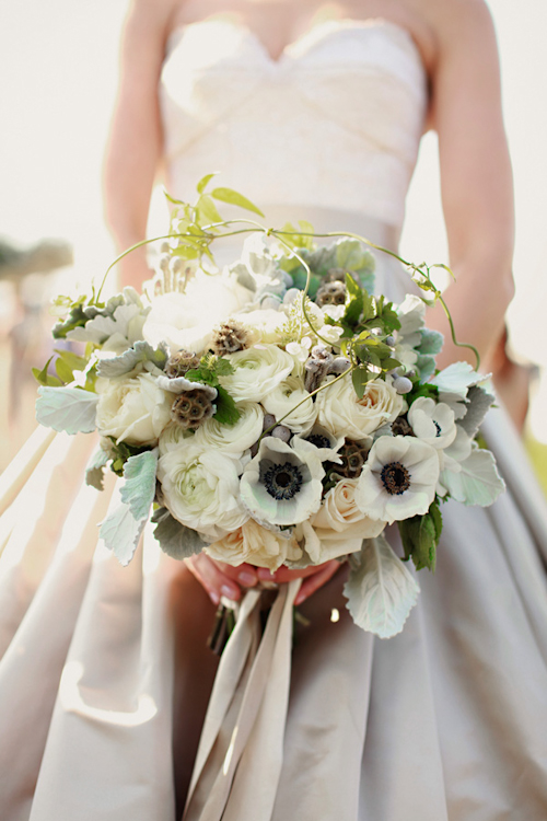 gorgeous wedding bouquet with garden roses, anemones, ranunculus and dusty miller by Steven Moore Designs - photo by Michele M Waite Photography | junebugweddings.com