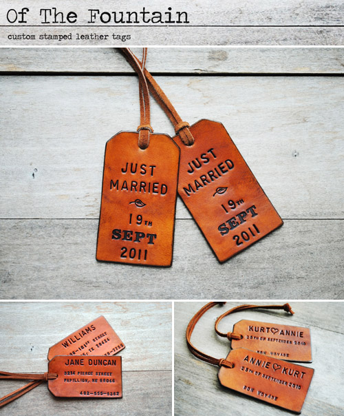 Travel honeymoon giveaway from junebugweddings.com - Of the Fountain leather luggage tags