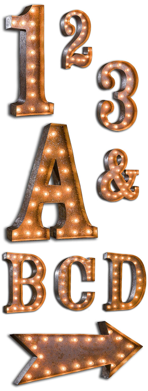vintage letter and number marquee lights for wedding decor, via junebugweddings.com vintage letter and number marquee lights for wedding decor, via junebugweddings.com