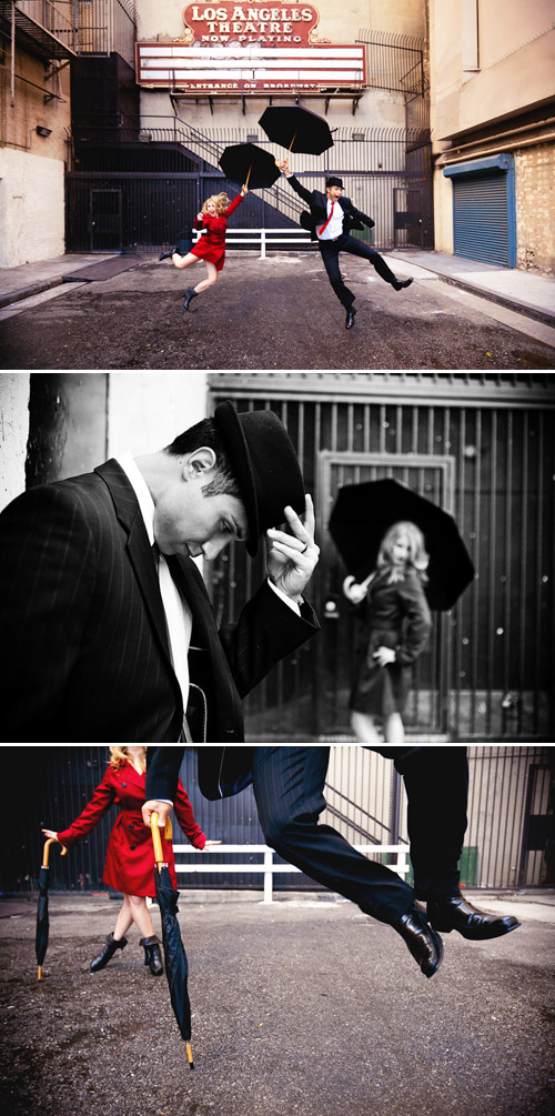 Singing in the Rain engagement photo shoot, vintage musical wedding style photos by Callaway Gable Photography Singing in the Rain engagement photo shoot, vintage musical wedding style photos by Callaway Gable Photography