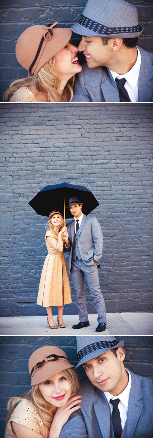 Singing in the Rain engagement photo shoot, vintage musical wedding style photos by Callaway Gable Photography Singing in the Rain engagement photo shoot, vintage musical wedding style photos by Callaway Gable Photography