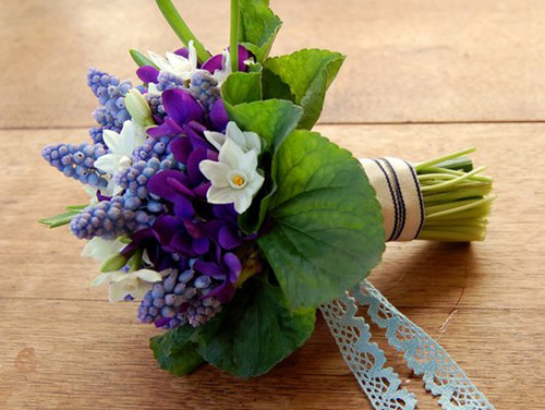 Violets and Grape Hyacinth Bouquet by Studio Choo