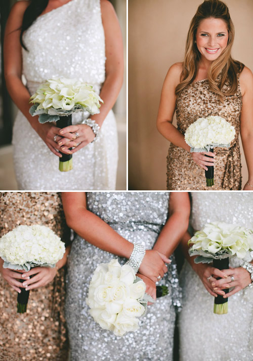 Glamorous Black, White and Gold Wedding with Sequin Bridesmaid Dresses ...