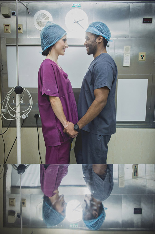 Doctor's engagement photos in an operating room, by Jacki Bruniquel | junebugweddings.com Doctor's engagement photos in an operating room, by Jacki Bruniquel | junebugweddings.com