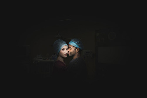 Doctor's engagement photos in an operating room, by Jacki Bruniquel | junebugweddings.com Doctor's engagement photos in an operating room, by Jacki Bruniquel | junebugweddings.com