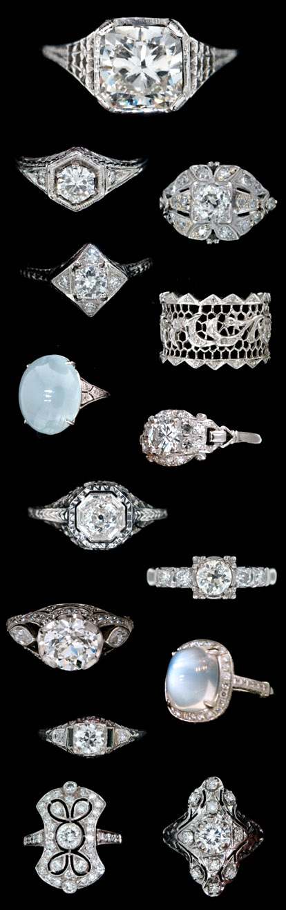 Antique diamond engagement and wedding rings from Alexandria Rossoff Jewels and Rare Finds