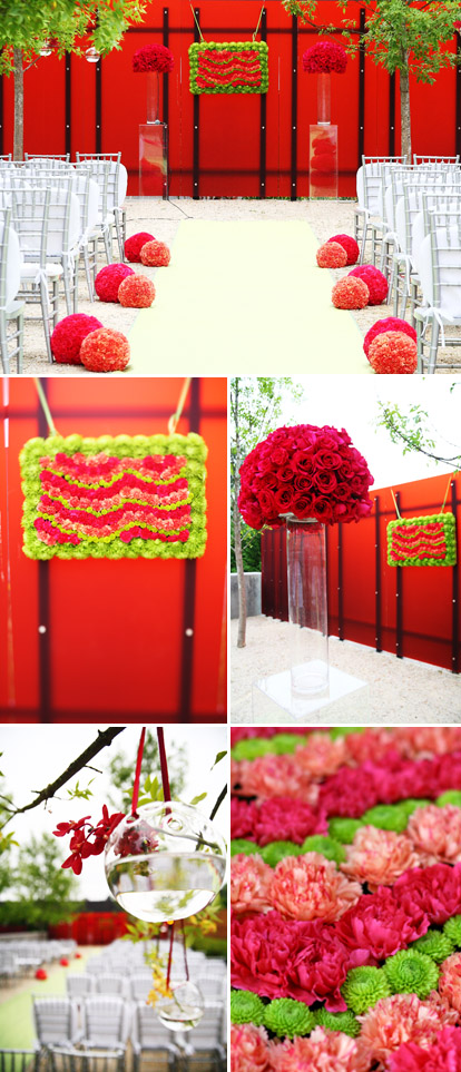 modern red, pink and green wedding ceremony design by Bella Signature Design, images by Bella Signature and Life Mosaics Photography
