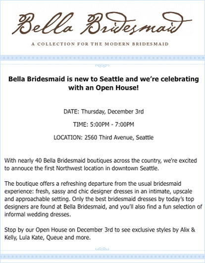Seattle bridesmaid's dress and accessories boutique, Bella Bridesmaid