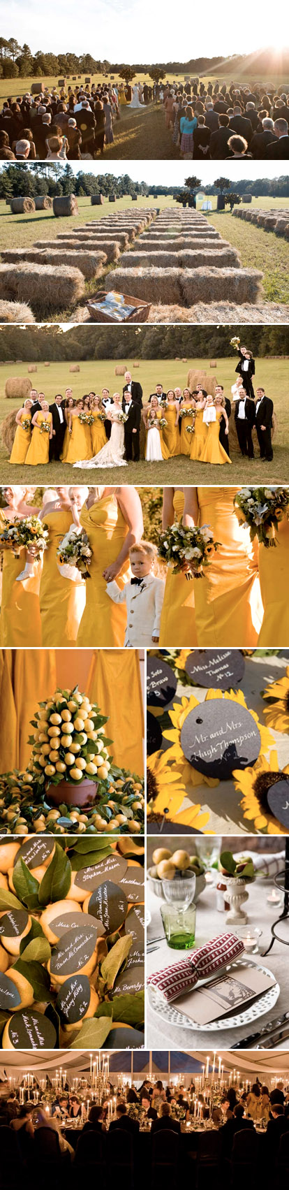 Sophisticated, elegant Southern real wedding in black, white, lemon yellow and green, by Fete
