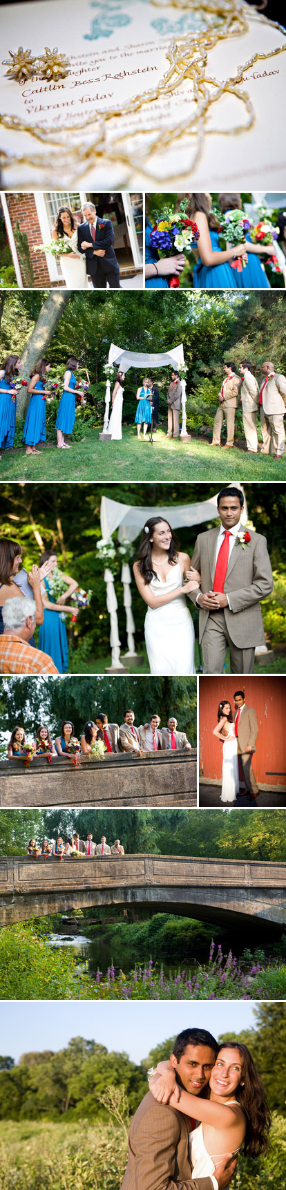 Summer backyard family wedding in Pennsylvania, red, teal and peacock blue wedding color palette, images by Jihan Abdalla