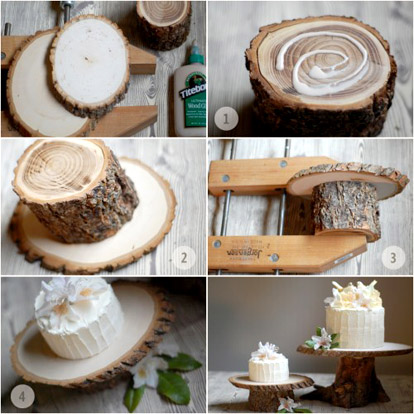 DIY rustic wedding cake stand project from OnceWed.com