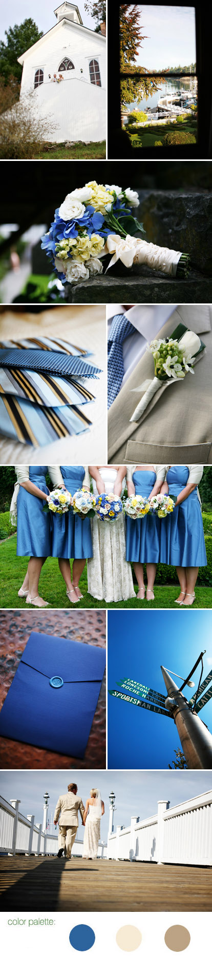 Casual Pacific Northwest San Juan Island wedding , blue, cream and khaki wedding colr palette, images by Riso Studio