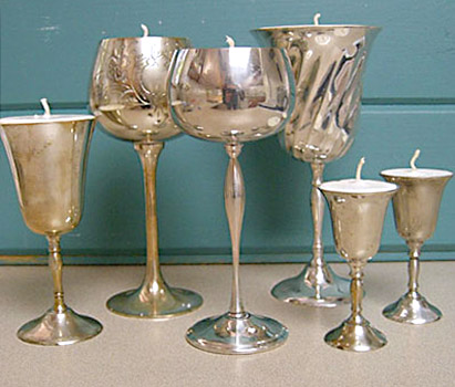 DIY vintage goblet votives for a wedding from Sunset magazine