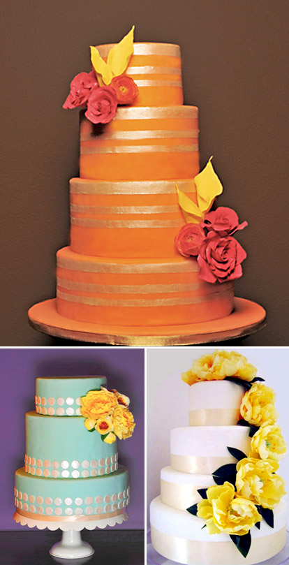 Orange, red, and yellow fall wedding cakes