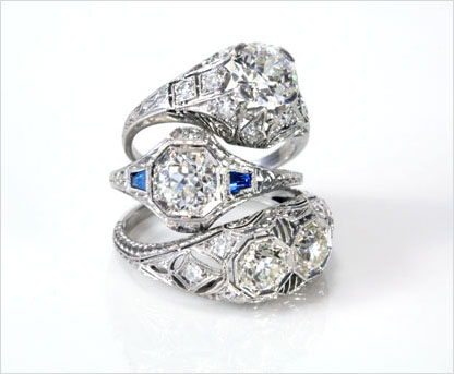 Antique and estate Edwardian diamond engagement and wedding rings, alternative wedding rings