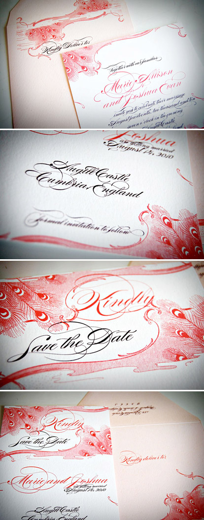 Pink, red, black and white Marie Antoinette wedding invitations from Wiley Valentine