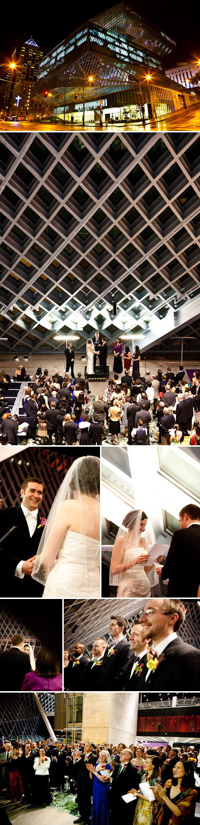 bright and colorful real wedding ceremony at the Seattle downtown library, Cheri Pearl Photography
