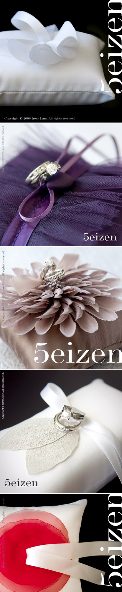 Clean, modern, chic, stylish floral wedding ring pillows from 5eizen on Etsy.com