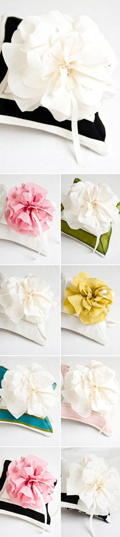 Pretty over sized fabric flower wedding ring bearer pillows from Maihar Design