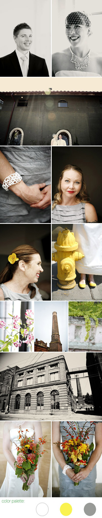 Modern Seattle real wedding at Georgetown Studios, yellow and gray color palette, images by Belathee Photography