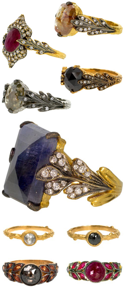 alternative wedding rings with colored stones by Cathy Waterman, available at www.twistonline.com