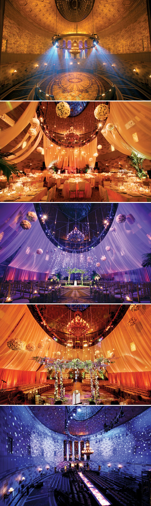 amazing wedding lighting design at Gotham Hall in New York by Bentley Meeker from his Light X Design book