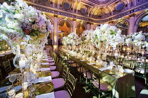 amazing wedding reception lighting design by Bentley Meeker at The plaza Hotel in New York from his Light X Design book