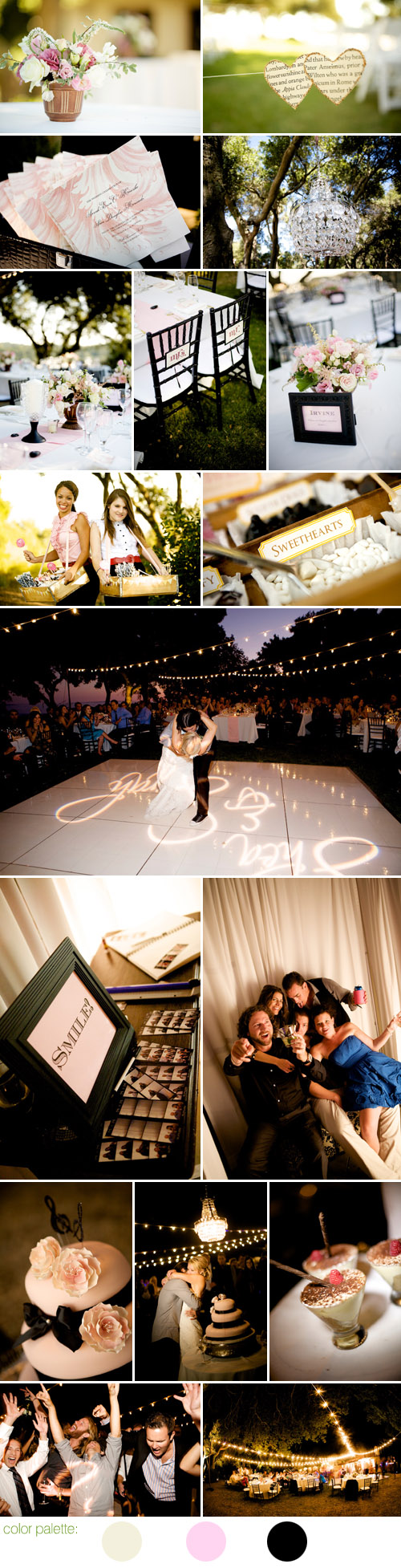 romantic Santa Barbara wedding style, ivory, black and ballet pink wedding color palette, photos by BB Photography