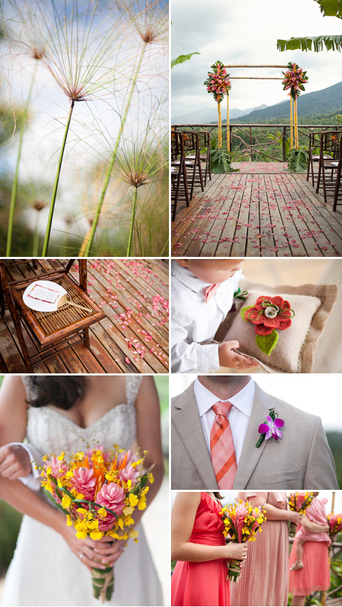 coral pink, olive green and tropical orange destination wedding in La Fortuna, Costa Rica, photos by A Brit and a Blonde