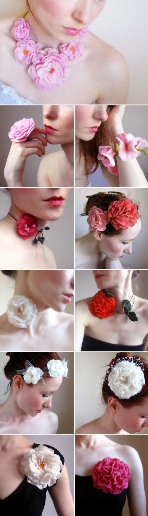 felt bridal hair accessories, flowers and jewlery by Crafts2Cherish on Etsy.com