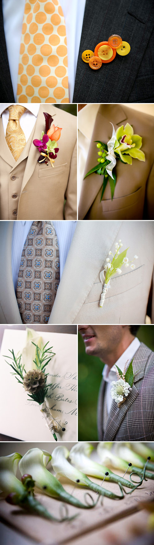 creative and colorful groom's wedding boutonnieres