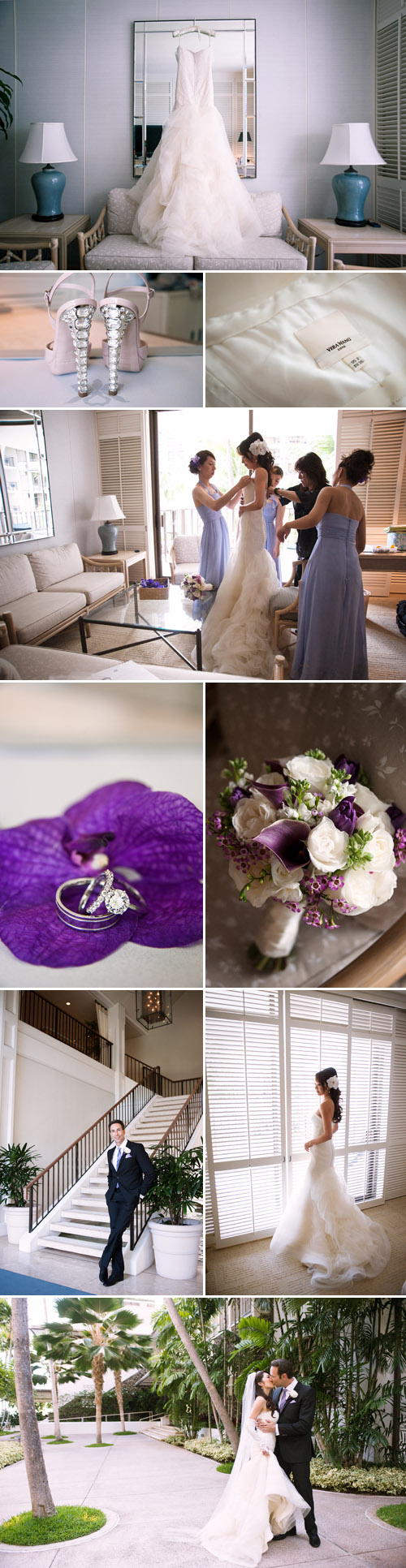 purple, lavender and white hawaii wedding at Halekulani Hotel, Honolulu, photos by Derek Wong