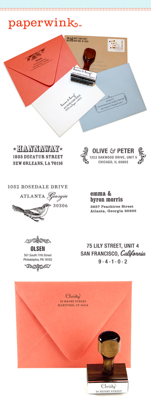 custom address or personal rubber stamps from Paperwink