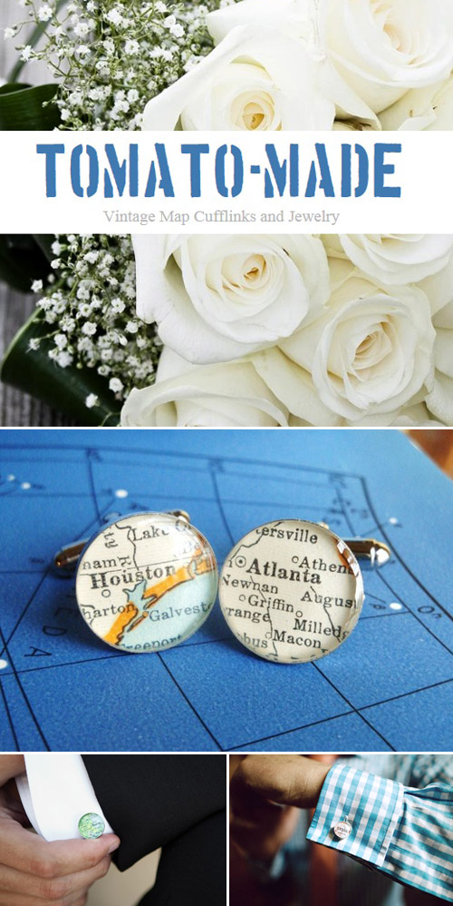 handmade custom map cuff links for grooms and groomsmen from Tomato-Made