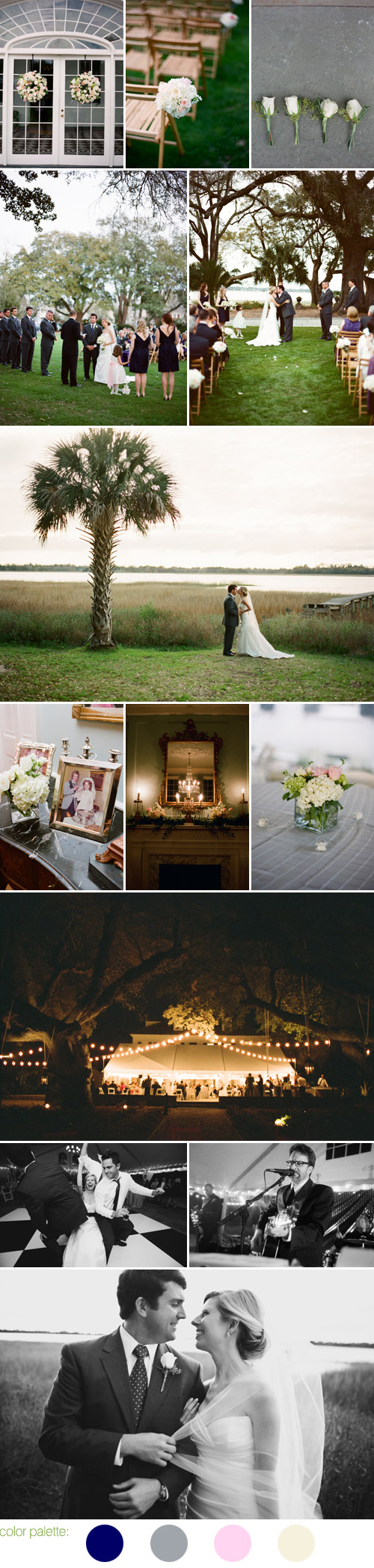 Charleston, South Carolina wedding at Lowndes Grove Plantation, navy, gray, pink and ivory wedding color ideas, photos by Virgil Bunao Photography