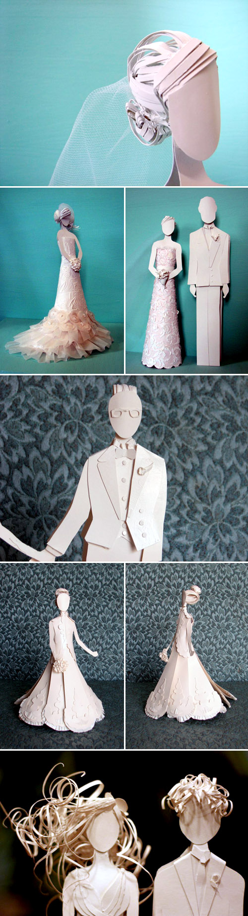 paper wedding cake topper and custom paper wedding dresses by Paper, Gowns and Glory