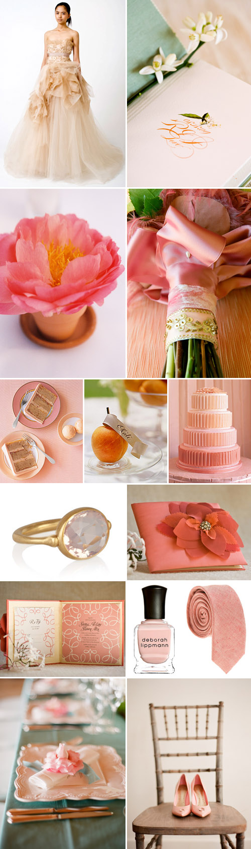 peach, pink and coral wedding color palette and inspiration board