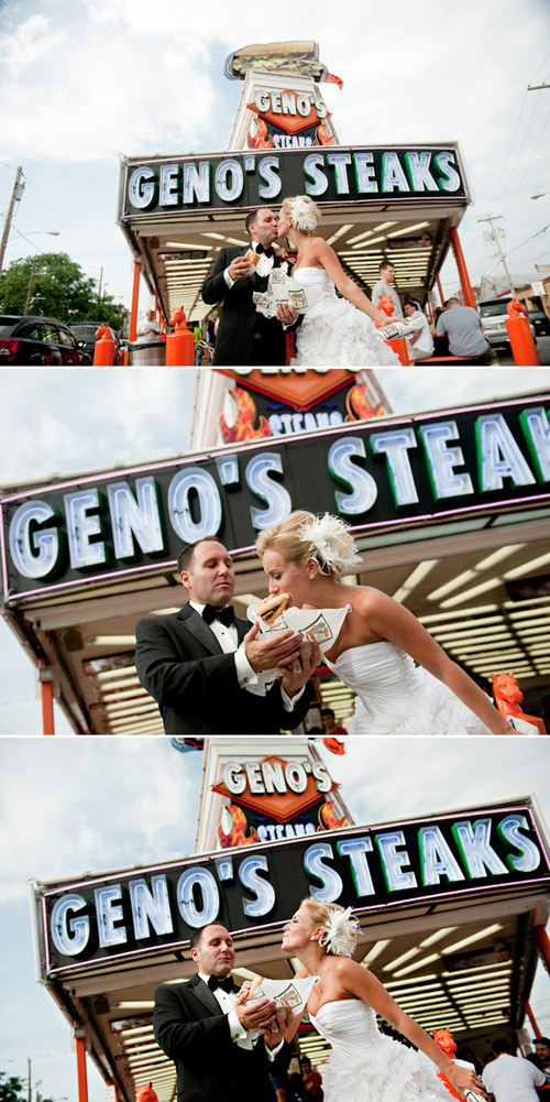 Philadelphia wedding photos with Geno's Philly cheese-steaks