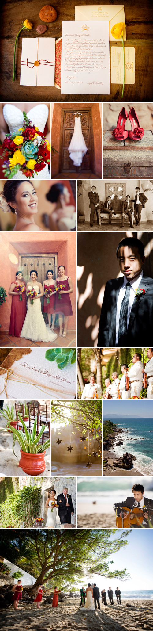 destination wedding at Villa Estrella Mar in Puerto Vallarta, Mexico, poppy, marigold and sangria red wedding color palette, photos by KLK Photography