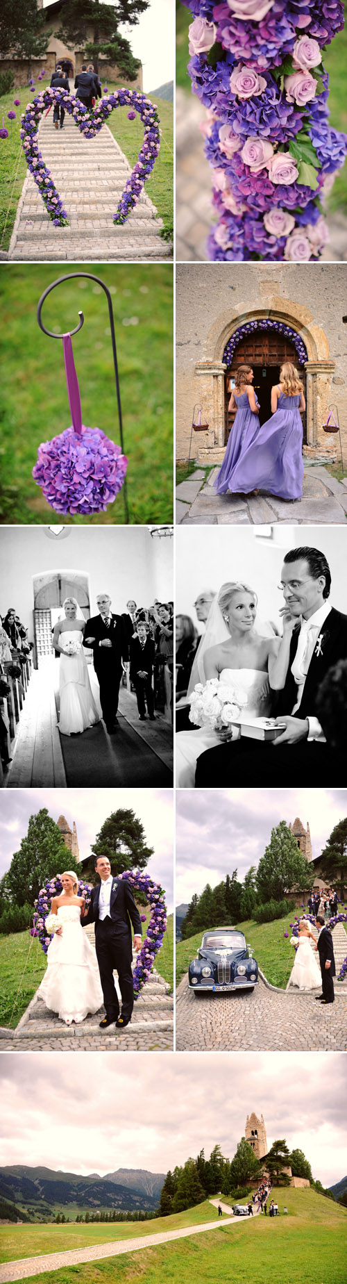 elegant and emotional purple and lavender wedding ceremony in St. Moritz, Switzerland, photos by Andrea & Marcus Photography