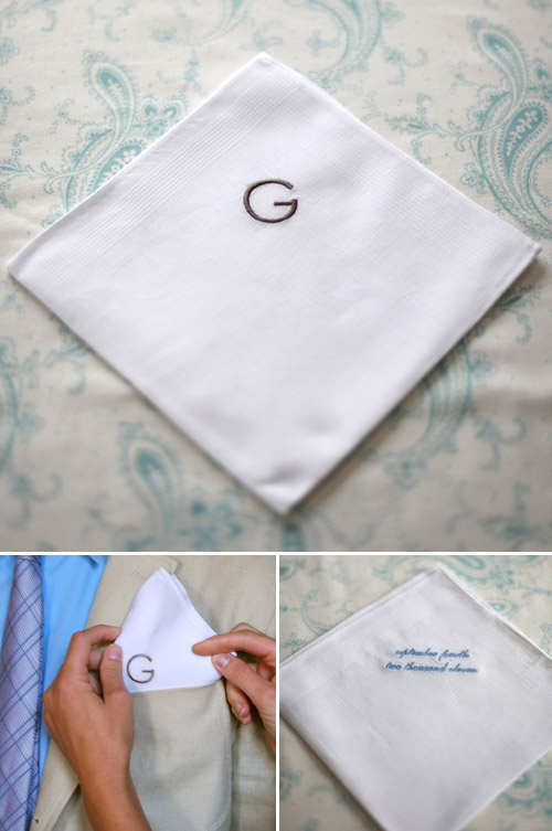 monogrammed cotton handkerchiefs from Sarah Drake, perfect gifts for grooms and groomsmen, images by Elizabeth Messina